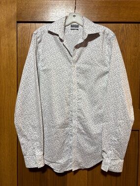 Van Heusen White with Grey Print Dress Shirt